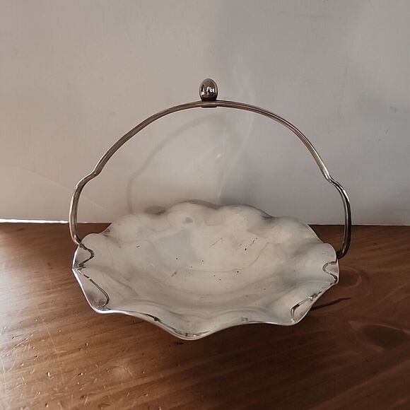 Vintage Metal Candy Dish Scalloped Edge & Holder with Twisted Handle - Picture 10 of 16